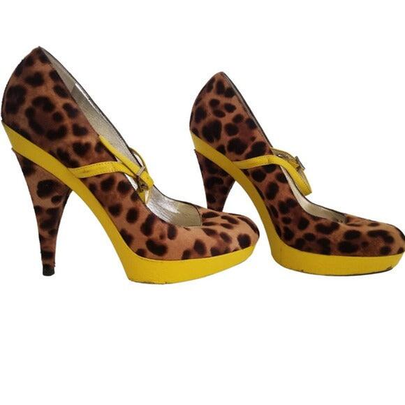 DOLCE & GABBANA Cheetah Platform Heels Yellow Trim Stilettos Size 8.5 - Picture 4 of 10